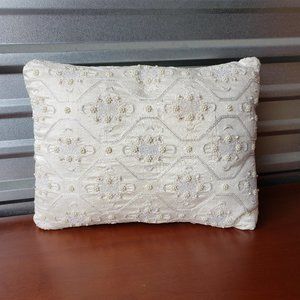 White Beaded Embroidered Decorative Pillow EUC